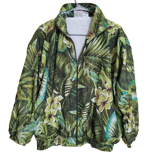 Vintage Kaktus Tropical Leaf Print Jacket Art to Wear‎ Medium Beach Hawaiian - Picture 1 of 10